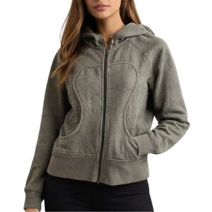 Lululemon Scuba Hoodie Full Zip Size 8 Green Love Peace Revolution Groovy